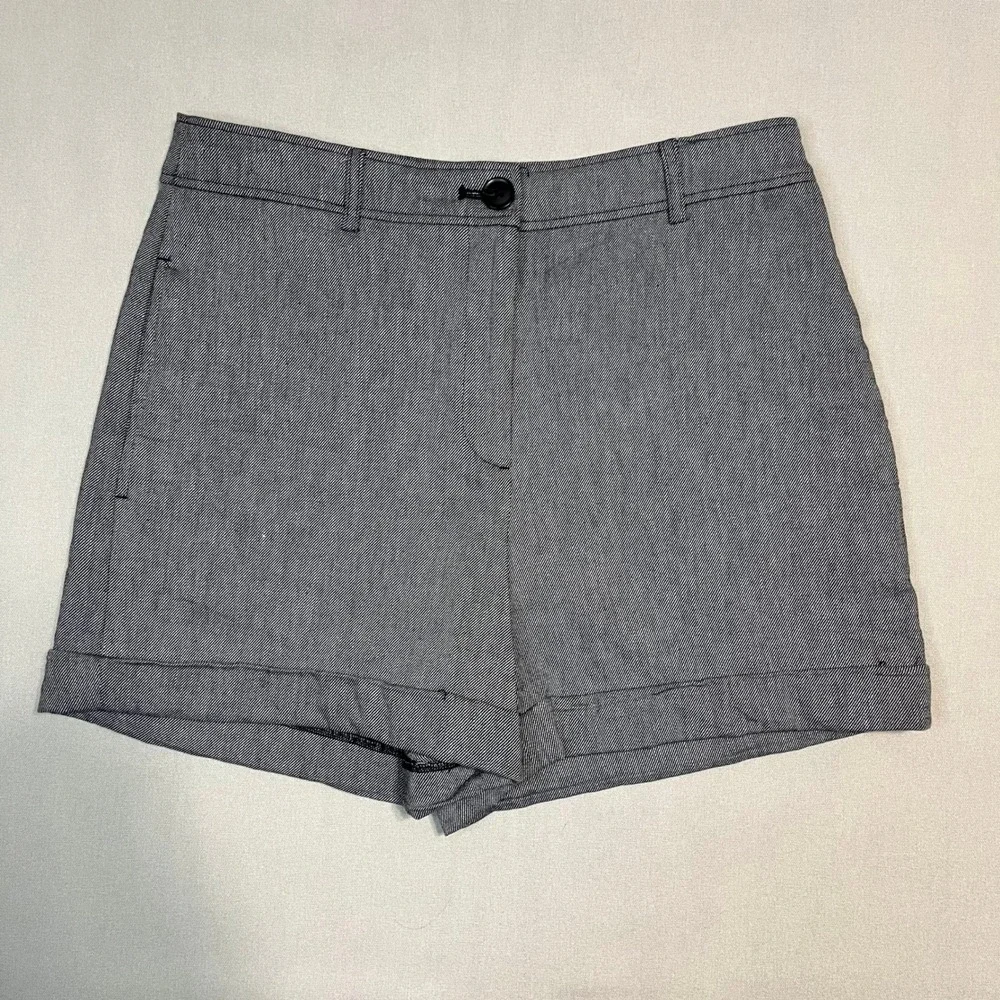 LOFT Women's Shorts‎ Gray Linen Blend Herringbone Cuffed Style - Size 4
